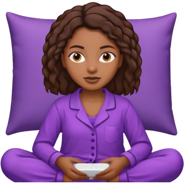 UNE FEMME DE COULEUR DE PEAU NOIRE HABILLE AVEC  UN PYJAMA VIOLET emoji