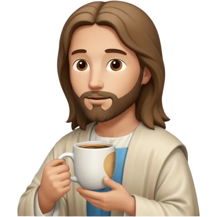 Side profile of Jesus holding a coffee mug emoji