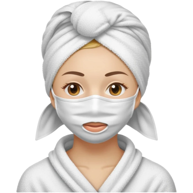 Mujer con toalla en la cabeza y con una mascarilla en la cara y con una toalla en el cuerpo emoji