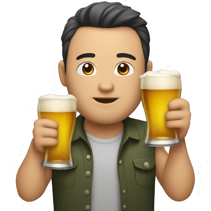 man want to drink 2 beer say 乾杯 emoji