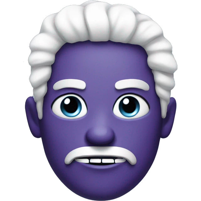 A purple evil emoji with white hair, black headband on Head, and sky blue eyes emoji