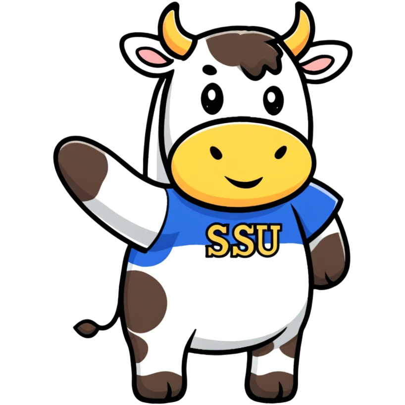 cow wearing a t-shirt that says SJSU emoji