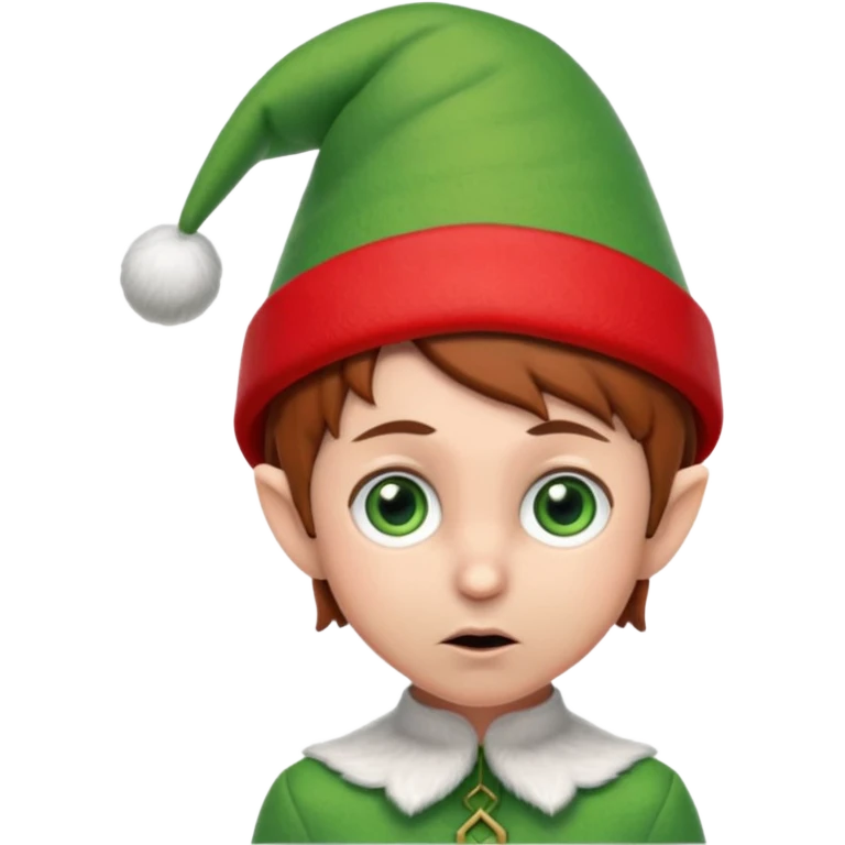 Worried elf on the shelf with red hat and brown hair emoji