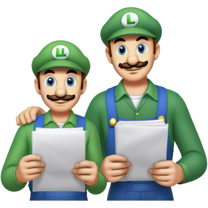 Mario and Luigi holding papers emoji