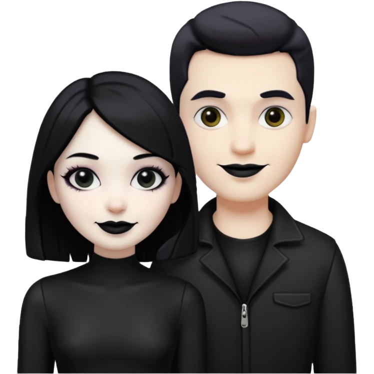 a goth girl standing behind a white guy emoji