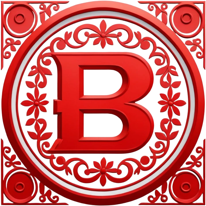 Russian ruble currency symbol (₽) decorated with traditional Udmurt folk patterns, geometric ornaments in red and black colors, symmetrical design emoji