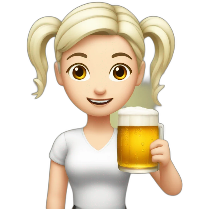 Girl with white pigtail hold beer emoji
