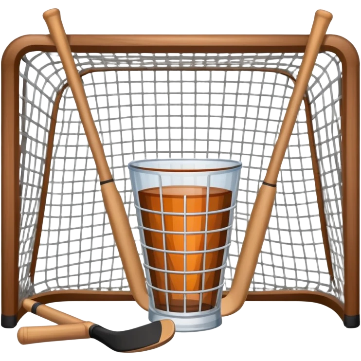 Clear cup filled with hockey sticks, hockey sticks, and hockey net  emoji