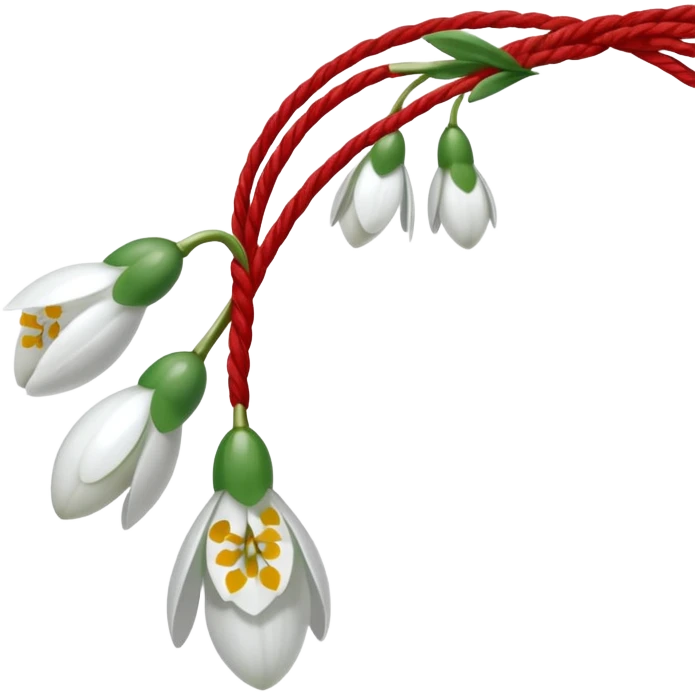 Snowdrops on red and white twisted strings on the hole background of it emoji