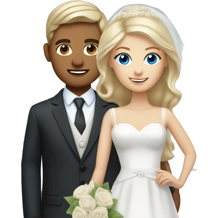 bride blue eyes and blonde hair, groom brunette and brown eyes emoji