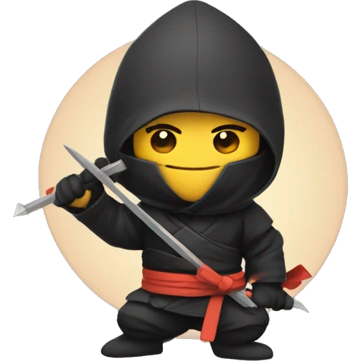 cute ninja holding a triangle and a circle emoji