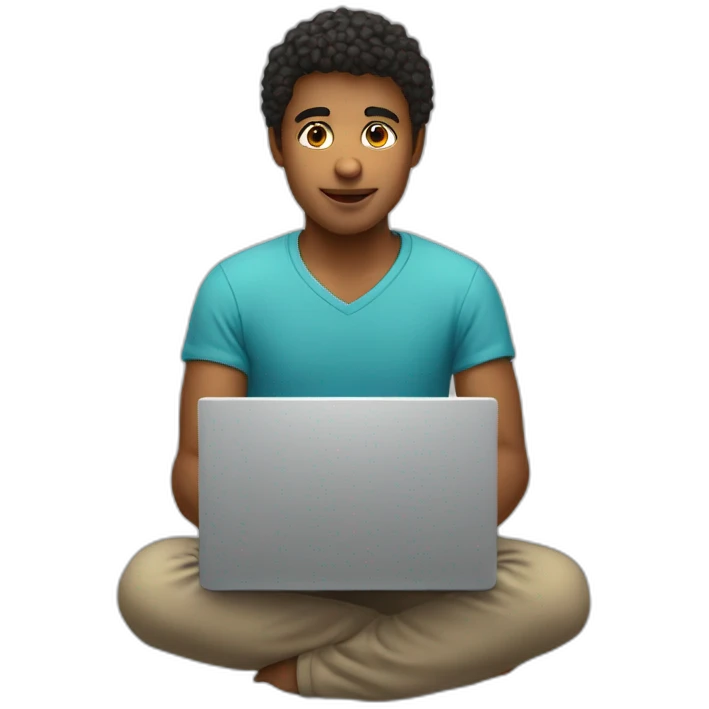 Young man behind a laptopthe baloclave emoji