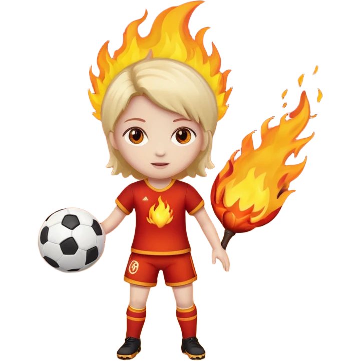 Boneca segurando uma Bola de futebol que está em chamas emoji