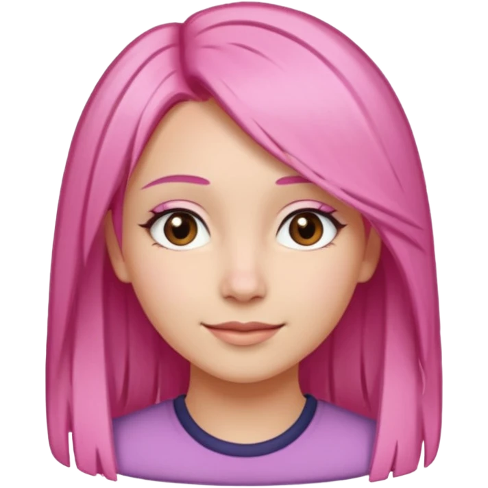 A light-skinned woman with straight pink hair neatly parted, brown eyes, and a gentle smile. emoji