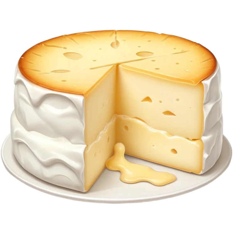 cinematic-realistic-brie-cheese-emoji,-featuring-a-creamy gooey center,-soft-ripened-cheese-with-a-delicate white rind-rendered-with-lifelike-detail-and-inviting,-natural-lightingwith a slide showing the gooey center emoji