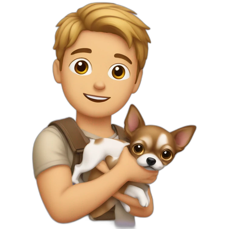 joven pelo rubio cargando un perro Chihuahua emoji