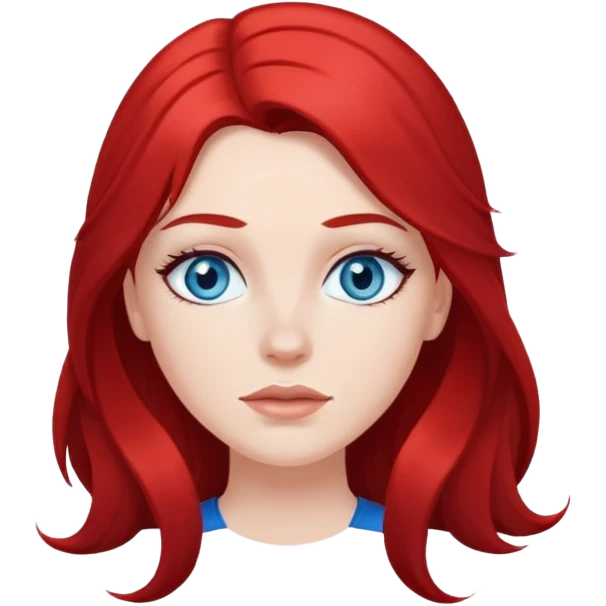 White girl with long red and black hair, with blue eyes emoji