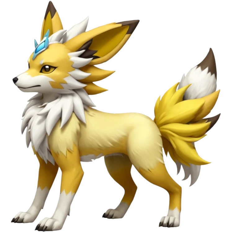 Feral Quadrupedal Digitigrade Jolteon-Lycanroc-Renamon-Zeraora-Vernid-Sergal-fusion-hybrid-creature, full body  emoji