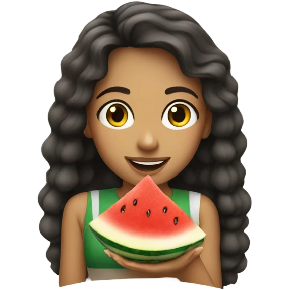 A photo of a beautiful girl eating a Palestinian  watermelon  emoji