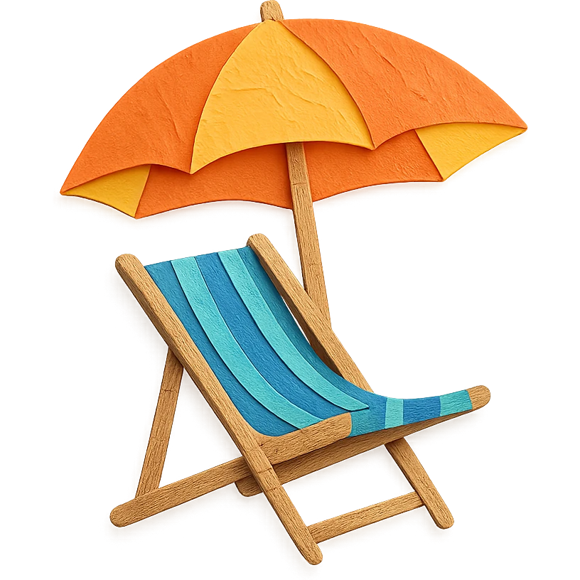 beach chair with layered paper effect in paper-craft style on a white background emoji