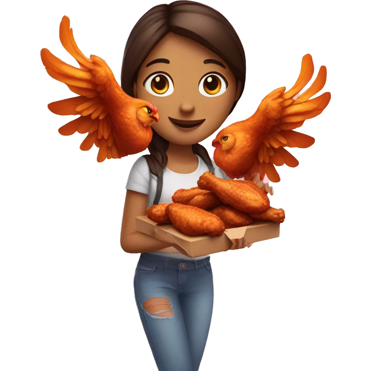 a girl flying with two bbq chicken wings on her back and holding two bbq chicken wings on her hand emoji
