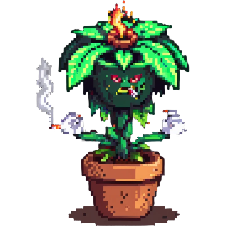 angry plant with a cigarette in a flowerpot emoji