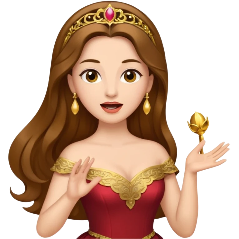 woman opera singer singing with long brown hair and golden dress emoji