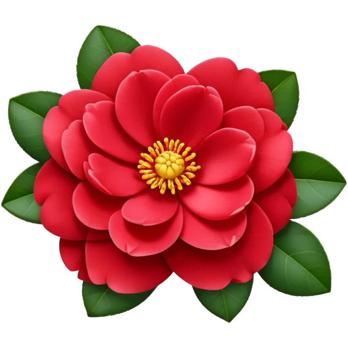 simple red camellia flower with exactly five overlapping petals and yellow center emoji