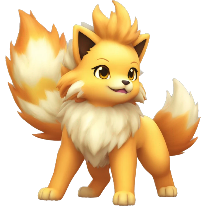 Colorful Shiny Kawaii Cute Arcanine—Vulpix-Ninetails-Flareon-Fakémon-Pokémon full body emoji