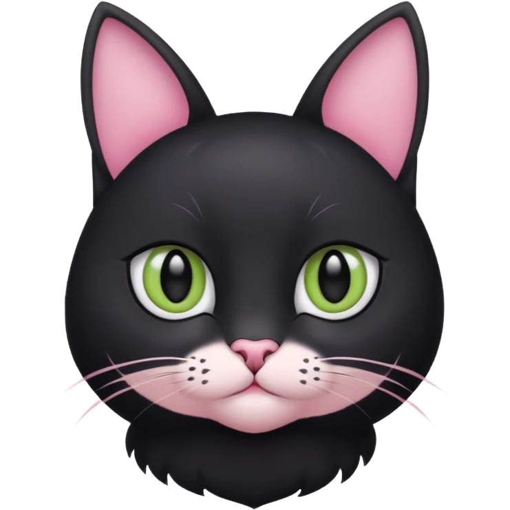 a black cat with black pupils and white eyes, with soft pink ears, looking to the side in an Apple-style emoji
