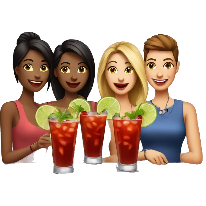 4 friends drinking Bloody Mary cocktails at the bar emoji