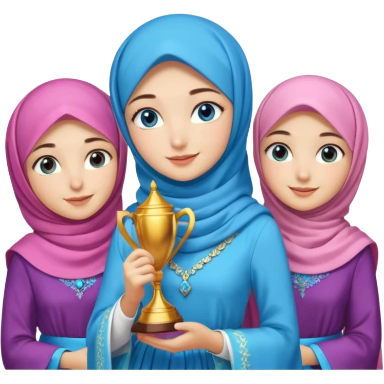 Turkish beautiful finish Konya girls blue eyes with party design hijab long tail dress and the friends have a championship  emoji