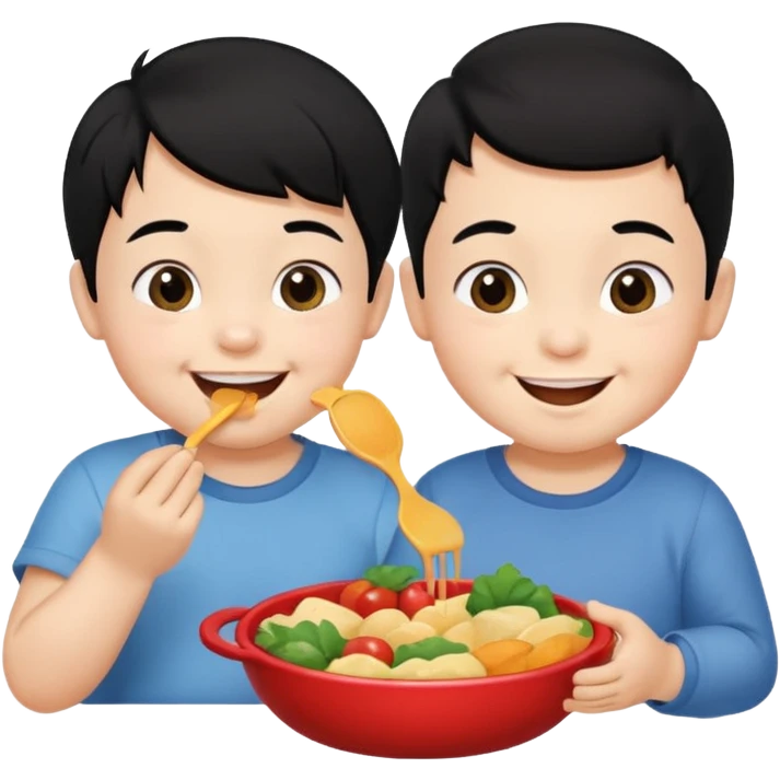 eating food well baby with happy face black hair girl and boy emoji