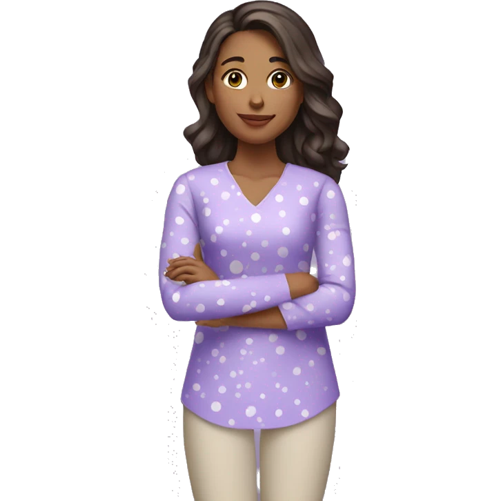 A young woman with lavender kurti white spots pointing left side emoji