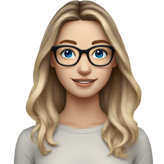 Shoulder length Balayage pale model lady with glasses and blue eyes happy  emoji
