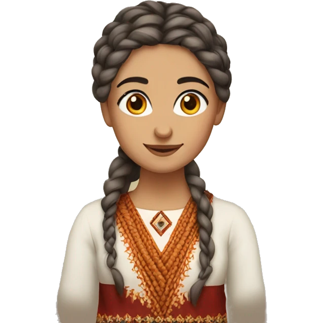 armenian woman with armenian traditional red, orange taraz, brown eyes, braided hair emoji