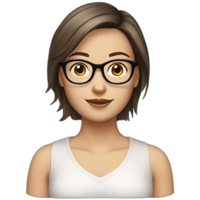 White girl with glasses straight brune mid-short hair emoji