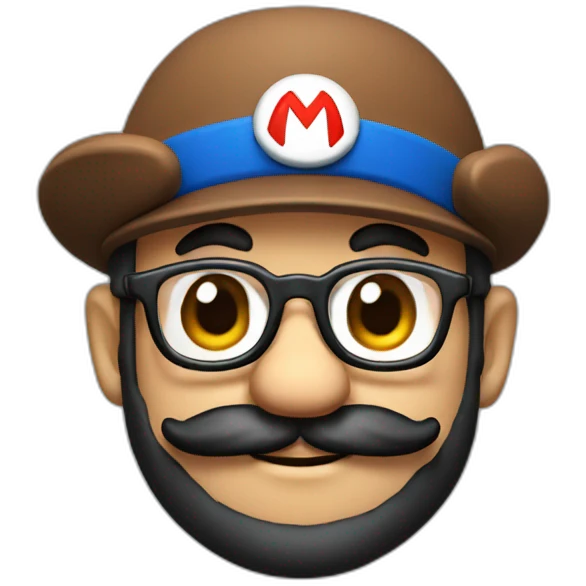 Super Mario with glasses, beard and hat emoji