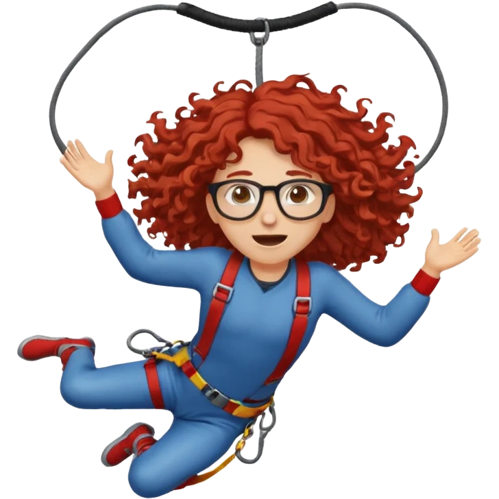 bungee jumping face only with hair flying red long curly hair and glassess emoji