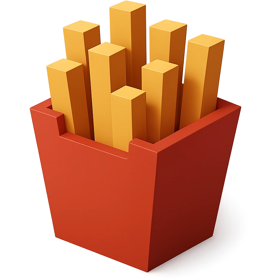French fries in a container, geometric minimalist 3D block design emoji