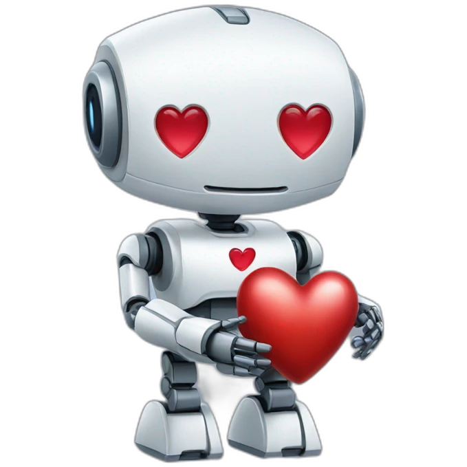 robot holding a heart emoji
