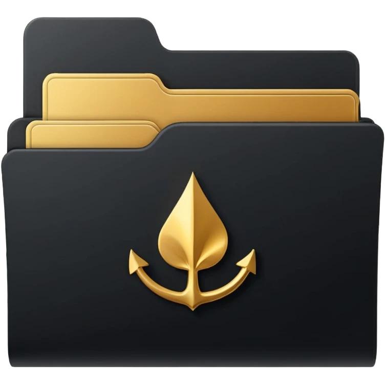 A minimal emoji-style icon of a matte black folder, slightly open, with a simple white or gold finance logo on the front symbolizing growth, stability, and money management, clean lines, subtle shading, and a professional, organized vibe. emoji