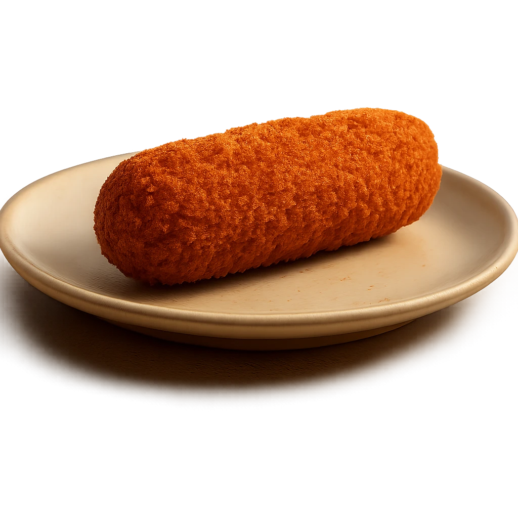 realistic Dutch kroket on a plate, side view, warm lighting emoji