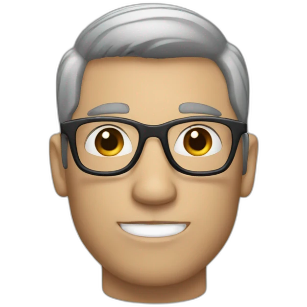 white man with dark hair and glasses talking emoji