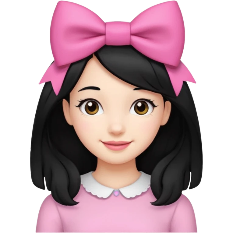 Girl with black hair and pink bow in her side of her hair emoji