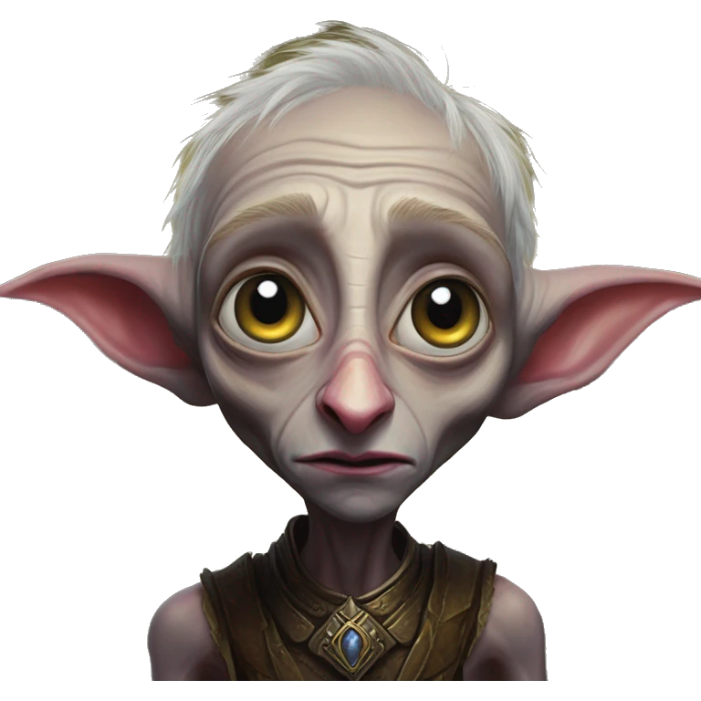 Night Elf dobby in Warcraft style, oil paint, mysterious eyes, intricate lips, masterpiece portrait, beautiful, desirable, logical emoji