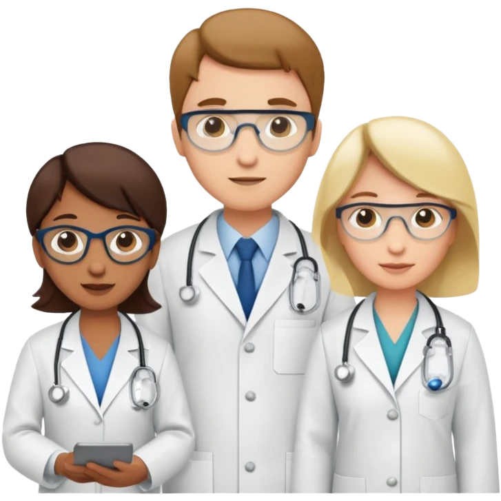 group of scientists in lab coats discussing innovation emoji