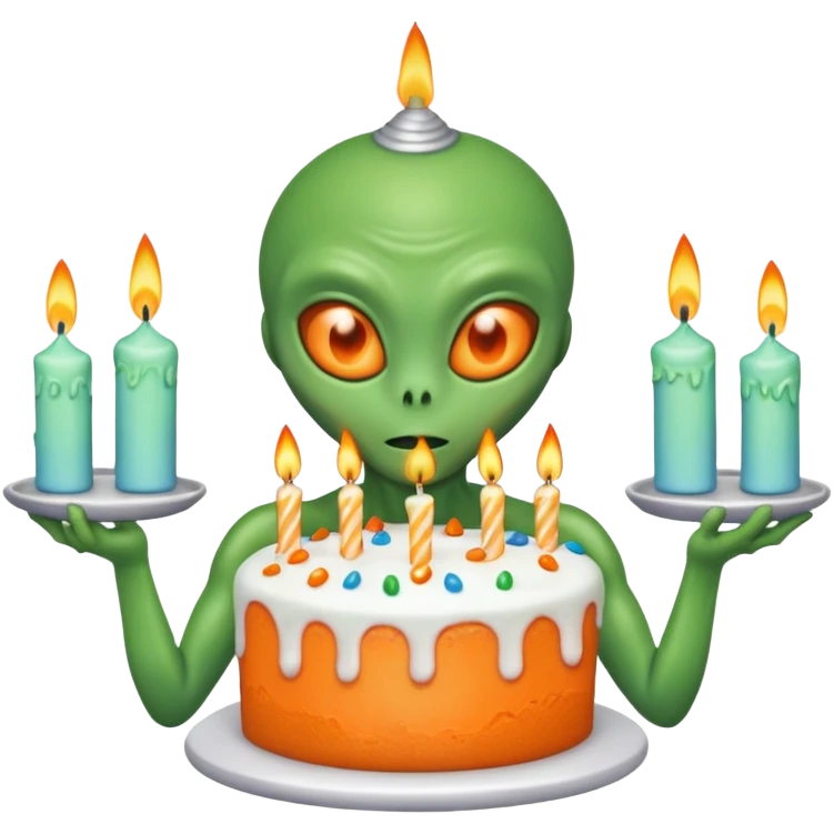 alien holding a birthday cake emoji