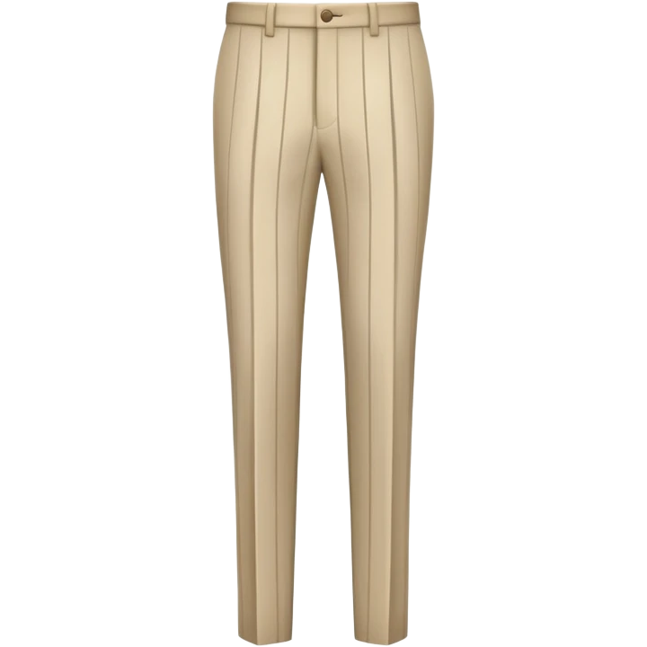 beige formal pants with white vertical pinstripes as a decorative pattern, thin white stripes running vertically on beige fabric, tailored trousers, isolated garment only emoji