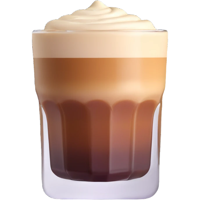 Small 4.5 ounce Gibraltar glass with cortado espresso drink, smooth gradient from light brown on top to darker at bottom, no white froth, just smooth milk and espresso integration emoji